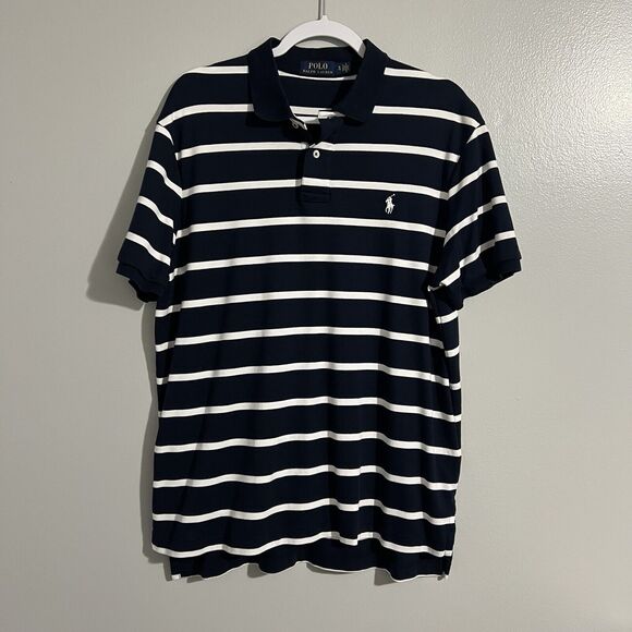 Polo Ralph Lauren Shirt Mens XL Blue Stripe Pima Soft Touch Cotton Short Sleeve - Picture 1 of 8